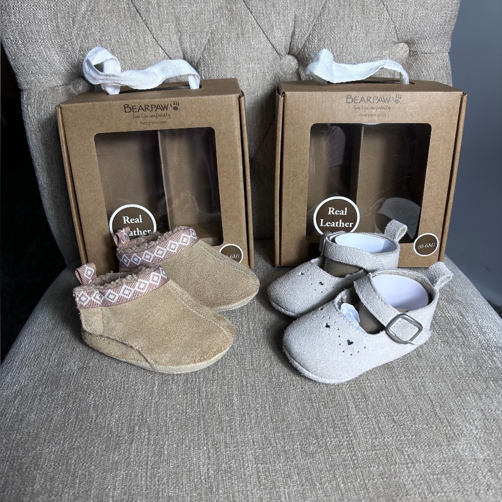 BearPaw Tan and Brown Baby Shoes Set